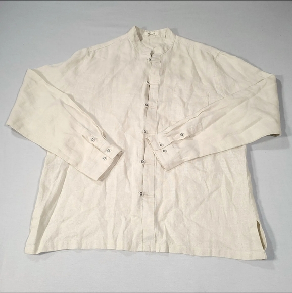 Utcoco Mens Size Large Shirt Long Sleeve Button Up Beige Ivory - Picture 1 of 7